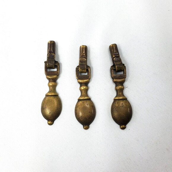 VTG Brass Drawer Pull Handles Knobs Brass Metal 1940's Set of 3 Measures 2.5" - Picture 2 of 4
